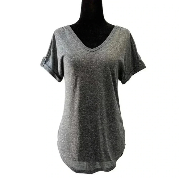 Ricki’s Linen Blend T-Shirt Loose Fit V Neck Short Sleeves Charcoal Grey Side XS - Picture 1 of 16